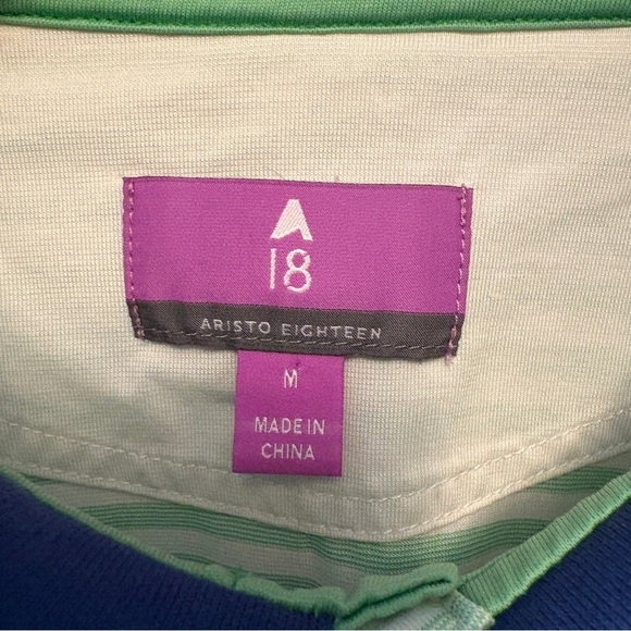 Aristo Pullover Striped Short Sleeve Polo Collared Shirt, Men's Size Medium - Picture 4 of 13